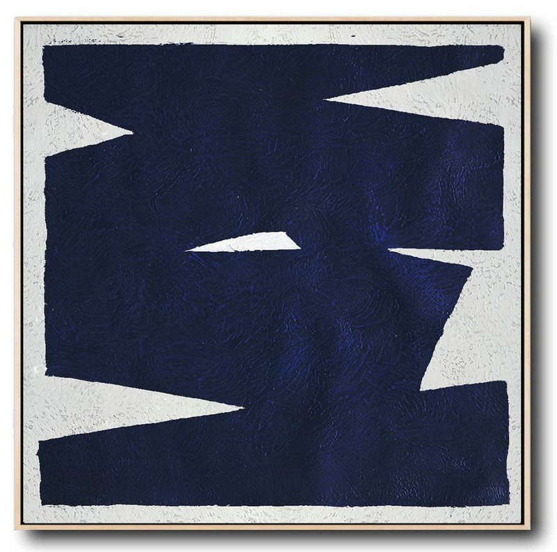 Large Abstract Art,Minimalist Navy Blue And White Painting,Huge Canvas Art On Canvas